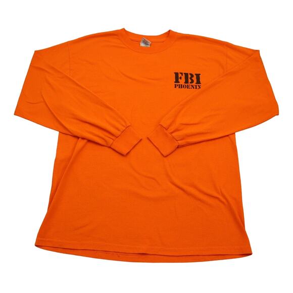 Gildan Shirt Mens L Orange Ultra Cotton Long Sleeve Crew Neck Pullover Tee - Picture 1 of 16